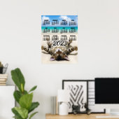 Kat zonnebadt op het strand 2023 kalenderposter poster (Thuiskantoor)