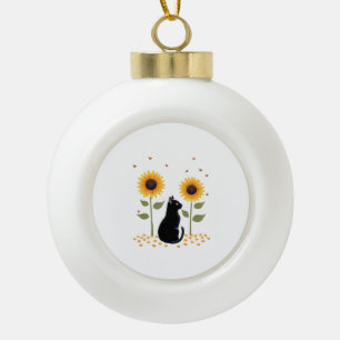 Kat Zonnebloem Kerstboom Zon Bloem Kat Liefhebber  Keramische Bal Ornament