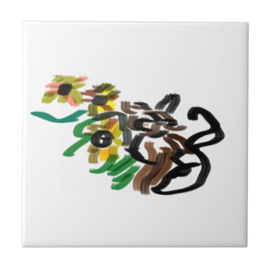 Kat zonnebloemen tegeltje (Voorkant)