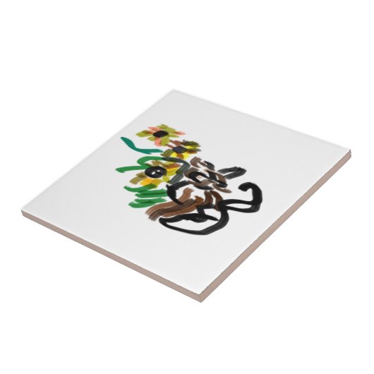 Kat zonnebloemen tegeltje (Zijkant)