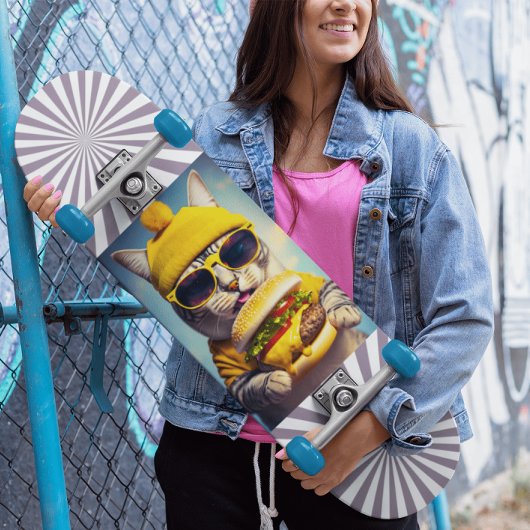 Kat Zonnebril Cheeseburger Grappig Skateboard