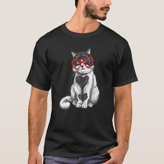 Kat Zonnebril Hart Schattige Kitten Kat Valentijn  T-shirt (Voorkant)