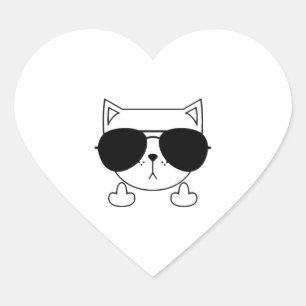 Kat Zonnebril Middelvinger Hart Sticker