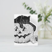 Kat Zwart Sinaasappel Pompoen Halloween Briefkaart (Staand voorkant)