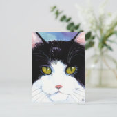 Kat zwart-wit tuxedo Maine Coon briefkaart (Staand voorkant)