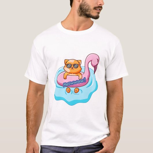 Kat Zwembad Zomer Vibes | Kattenliefhebbersontwerp T-shirt (Voorkant)