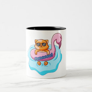 Kat Zwembad Zomer Vibes   Kattenliefhebbersontwerp Tweekleurige Koffiemok
