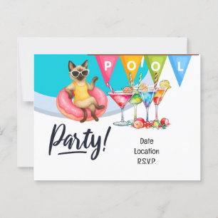 Kat zwembadfeest voor kattenliefhebbers briefkaart