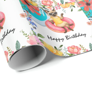 Kat zwembadfeest voor kattenliefhebbers cadeaupapier
