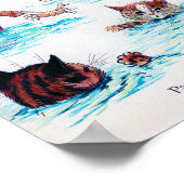 Kat zwemmen in het strand, Louis Wain Poster (Hoek)