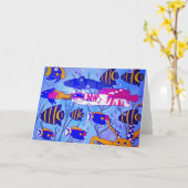 Kat Zwemmen met Vis Kaart (Gele Bloem)