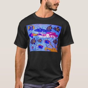 Kat zwemmen met vis t-shirt