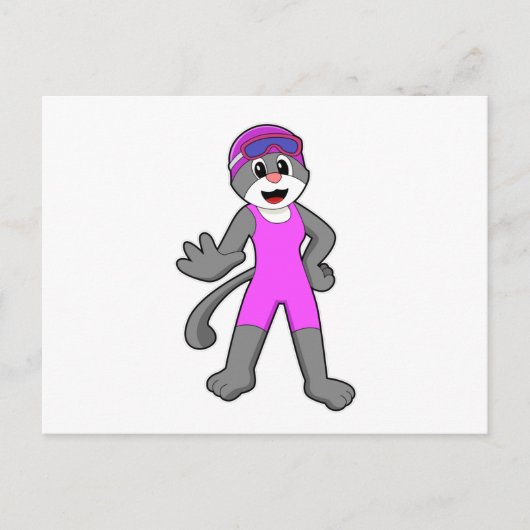 Kat zwemt met zwempak briefkaart (Voorkant)