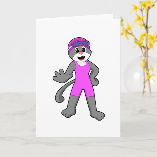 Kat zwemt met zwempak kaart (Gele Bloem)
