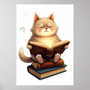 Kat zwevend in de ruimte lezend boek Kosmisch ster Poster