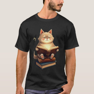 Kat zwevend in de ruimte lezend boek Kosmisch ster T-shirt