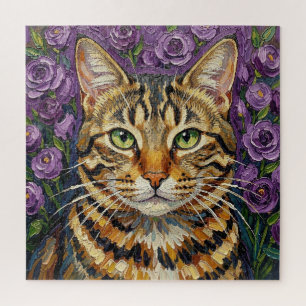Katachtig & Bloemig Schattige Artistieke Kat Legpuzzel