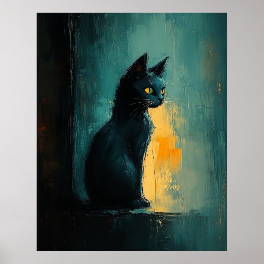 Katachtige met Gele Ogen in Stemmig Penseelwerk Poster (Voorkant)