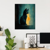 Katachtige met Gele Ogen in Stemmig Penseelwerk Poster (Thuiskantoor)