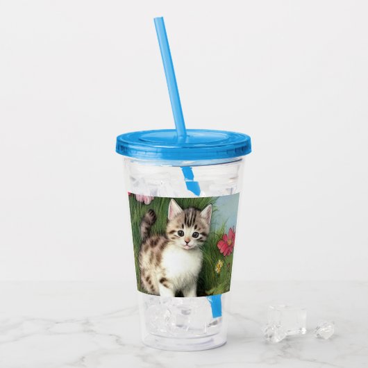  katafbeelding met rode bloemen acryl drinkbeker (Voorkant ijs)
