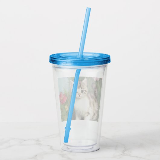  katafbeelding met rode bloemen acryl drinkbeker (Achterkant)