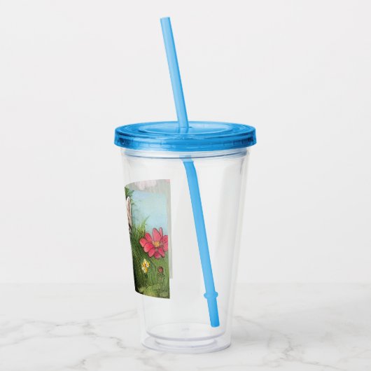 katafbeelding met rode bloemen acryl drinkbeker (Links)