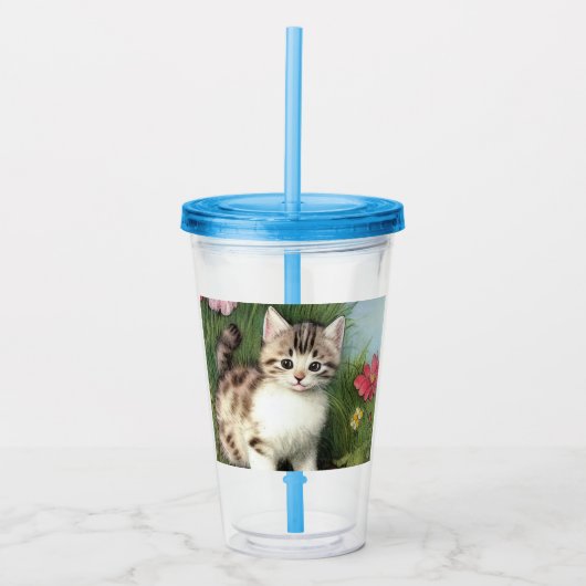 katafbeelding met rode bloemen acryl drinkbeker (Voorkant)