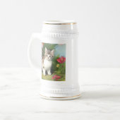 katafbeelding met rode bloemen bierpul (Voorkant links)