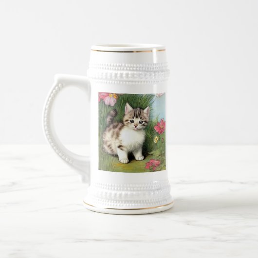 katafbeelding met rode bloemen bierpul (Links)
