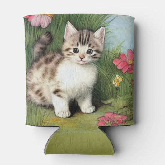  katafbeelding met rode bloemen blikjeskoeler (Achterkant)