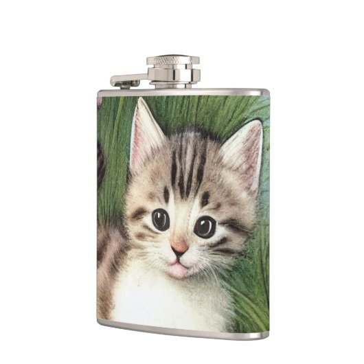  katafbeelding met rode bloemen heupfles (Links)