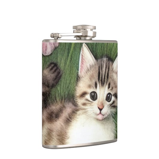 katafbeelding met rode bloemen heupfles (Rechts)