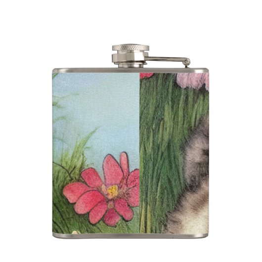  katafbeelding met rode bloemen heupfles (Achterkant)