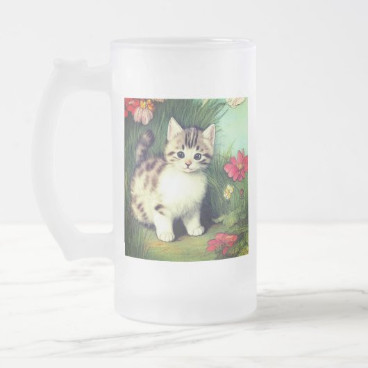  katafbeelding met rode bloemen matglas bierpul (Links)