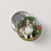 katafbeelding met rode bloemen ronde button 3,2 cm (Voorkant /achterkant)