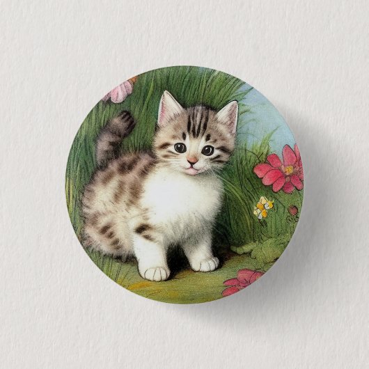 katafbeelding met rode bloemen ronde button 3,2 cm (Voorkant)
