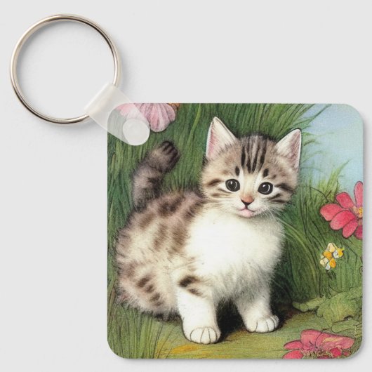 katafbeelding met rode bloemen sleutelhanger (Voorkant)