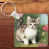 katafbeelding met rode bloemen sleutelhanger (Voorkant)