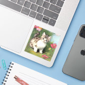  katafbeelding met rode bloemen sticker (Laptop met iPhone)