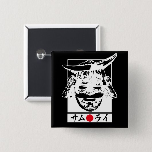 [Katakana] Samurai wit personage Vierkante Button 5,1 Cm (Voorkant /achterkant)