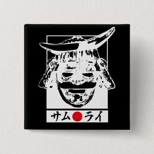 [Katakana] Samurai wit personage Vierkante Button 5,1 Cm (Voorkant)