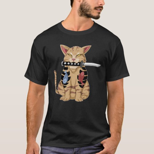 katana cat yakuza t-shirt (Voorkant)