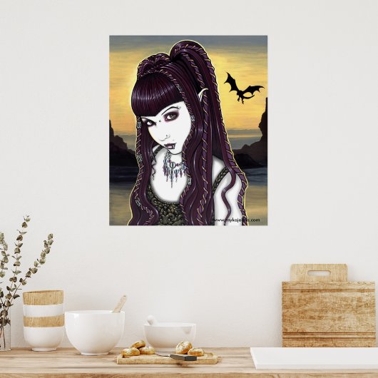 Katana Gothic Dragon Goddess Poster (Keuken)