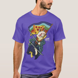 Katana Kat Regenboog Vlag Japanse Stijl Pizza door T-shirt
