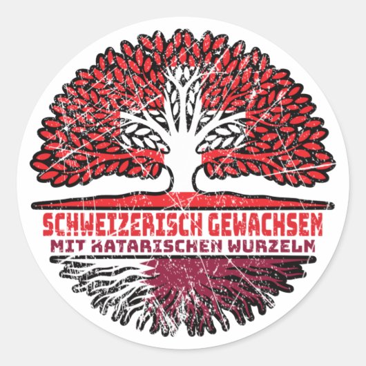 Katar Katarisch Schweizer Schweiz Baum Wurzel Ronde Sticker (Voorkant)