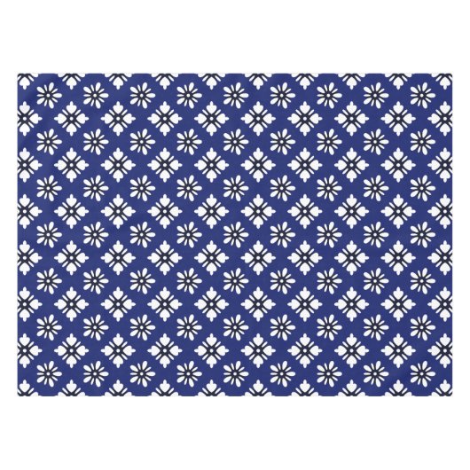 Katazome witte bloemen op indigo tafelkleed (Voorkant (Horizontaal))
