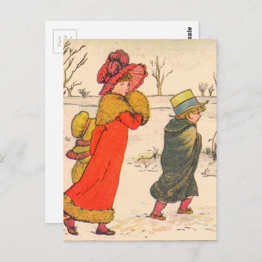 Kate Greenaway winterscène Briefkaart (Voorkant / Achterkant)