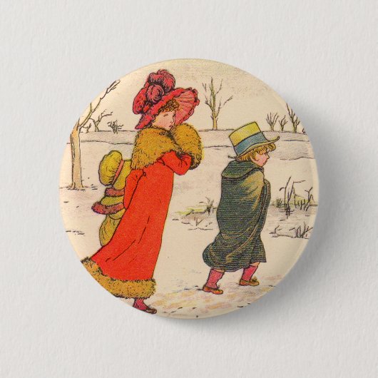 Kate Greenaway winterscène Ronde Button 5,7 Cm (Voorkant)