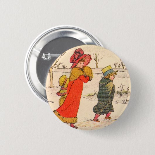 Kate Greenaway winterscène Ronde Button 5,7 Cm (Voorkant /achterkant)