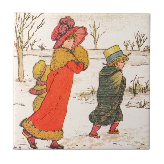 Kate Greenaway winterscène Tegeltje (Voorkant)